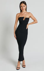 Alberta Maxi Dress - Strapless bust detail textured dress in Black
