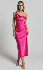 Alexia Midi Dress - One Shoulder Bust Slip Dress in Fuschia