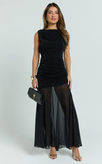 Alfiena Maxi Dress - Drop Waist Low Back Dress in Black