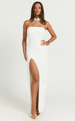Allegra Maxi Dress - Neck Band Column High Split Dress in Off White