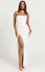 Allegra Maxi Dress - Neck Band Column High Split Dress in Off White