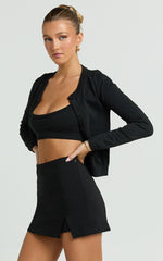 Allie Skort - High Waisted Thigh Split Mini Skort in Black