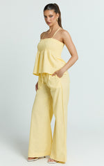 Alma Two Piece Set - Cotton Cami Pant Set in Lemon