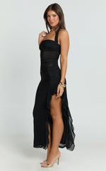 Almarie Midi Dress - Halter Neck Mesh Dress in Black