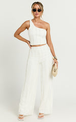 Almarie Pants - Mid Waisted Wide leg Textured Pants in Off White