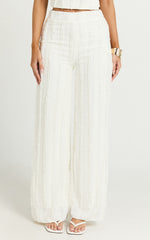 Almarie Pants - Mid Waisted Wide leg Textured Pants in Off White