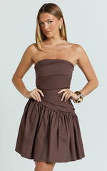 Almera Mini Dress - Strapless Ruched Dress in Chocolate