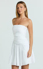 Almera Mini Dress - Strapless Ruched Dress in White