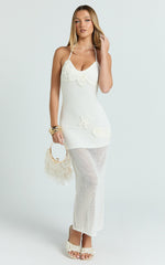 Alodia Maxi Dress - Sheer Crochet Knit With Crochet Seashells And Keyhole Dress in Off White