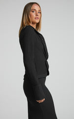 Althea Top - Knot Front Long Sleeve Top in Black