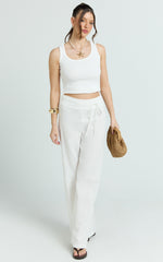 Alva Pants - High Waisted Front Tie Wide Leg Pants in White