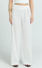 Alva Pants - High Waisted Front Tie Wide Leg Pants in White