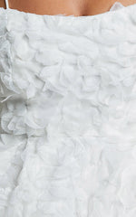 Alvia Mini Dress - 3d Flower Full Skirt Dress in White