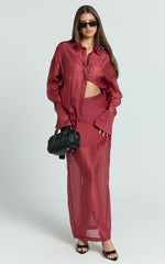 Amalia Midi Skirt - Sheer Ankle Length Pencil Skirt in Cherry