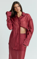 Amalia Top - Sheer Concealed Placket Collared Shirt in Cherry