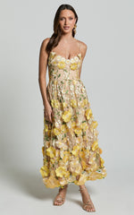 Amalie The Label - Mia Strappy Flower Detail Midi Dress - In Yellow