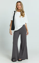 Amalthea Pants - High Waisted Jersey Rib Wide Leg Pants in Charcoal