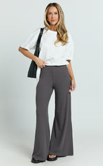 Amalthea Pants - High Waisted Jersey Rib Wide Leg Pants in Charcoal