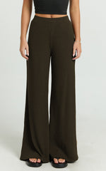 Amalthea Pants - High Waisted Jersey Rib Wide Leg Pants in Chocolate