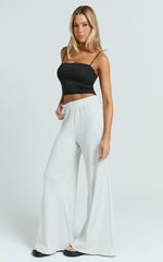 Amalthea Pants - High Waisted Jersey Rib Wide Leg Pants in Light Grey Marl
