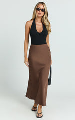 Amari Maxi Skirt - High Waisted Bias Cut Skirt in Chocolate