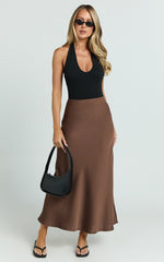 Amari Maxi Skirt - High Waisted Bias Cut Skirt in Chocolate