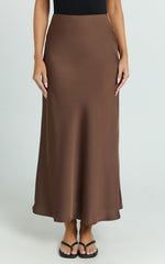 Amari Maxi Skirt - High Waisted Bias Cut Skirt in Chocolate