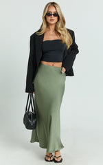 Amari Maxi Skirt - High Waisted Bias Cut Skirt in Olive