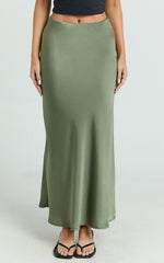 Amari Maxi Skirt - High Waisted Bias Cut Skirt in Olive
