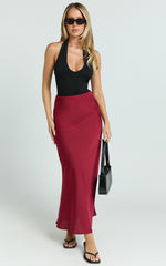 Amari Maxi Skirt - High Waisted Bias Cut Skirt in Wine