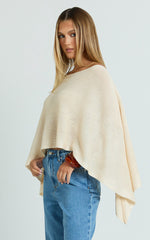 Amarie Top - Sheer Knit Off Shoulder Cape Top in Cream