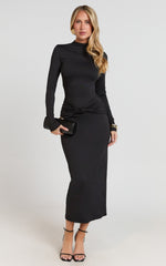 Amelita Midi Dress - Long Sleeve Knot Detail Dress in Black