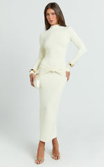 Amelita Midi Dress - Long Sleeve Knot Detail Dress in Cream