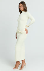 Amelita Midi Dress - Long Sleeve Knot Detail Dress in Cream