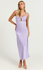 Amitola Midi Dress - V Neck Cut Out Slip Dress in Lilac