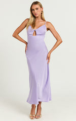 Amitola Midi Dress - V Neck Cut Out Slip Dress in Lilac