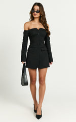 Anabelle Mini Dress - Tailored Off Shoulder Dress in Black