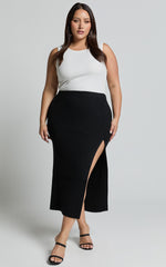 Andalucia Midi Skirt - Ribbed Side Split Skirt in Black