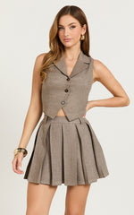 Andie Mini Skirt - Tailored Pleated Mini Skirt in Grey