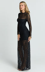 Andrea Maxi Dress - Lace High Neck Long Sleeve Dress in Black