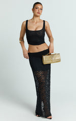 Andrea Two Piece Top and Skirt Set - Lace Cami Top And Midi Skirt in Black