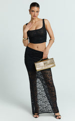 Andrea Two Piece Top and Skirt Set - Lace Cami Top And Midi Skirt in Black