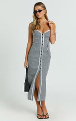 Anessa Midi Dress - Button Front Bustier Fitted Dress in Black