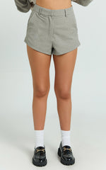 Angela Shorts - High Waist Micro Mini Shorts in Beige Check