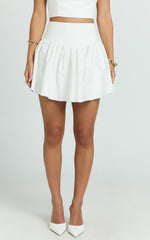 Angelica Mini Skirt - High Waisted V Yoke Skirt in Off White
