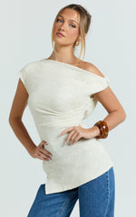 Anna Top - Knit Longline Off Shoulder Top in Cream