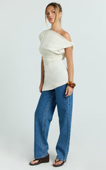 Anna Top - Knit Longline Off Shoulder Top in Cream