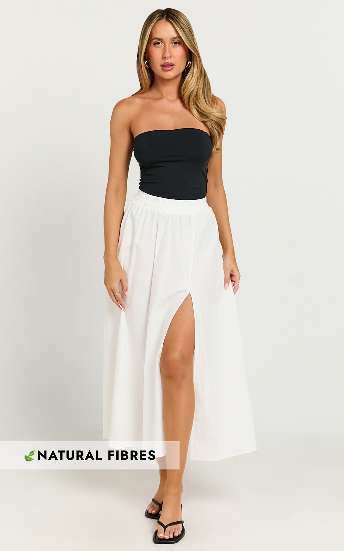 Annika Midi Skirt - Side Split A Line Skirt in Ivory