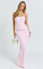 Anya Two Piece Top and Skirt Set - Strapless Fit And Flare Top And Maxi Skirt in Pink