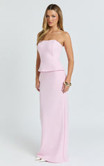 Anya Two Piece Top and Skirt Set - Strapless Fit And Flare Top And Maxi Skirt in Pink